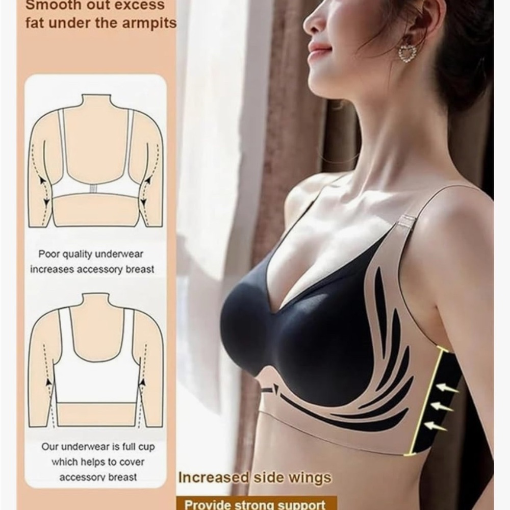 Lush & Stylish Wireless Seamless Lifting Bra in Black/Black 36D* see note